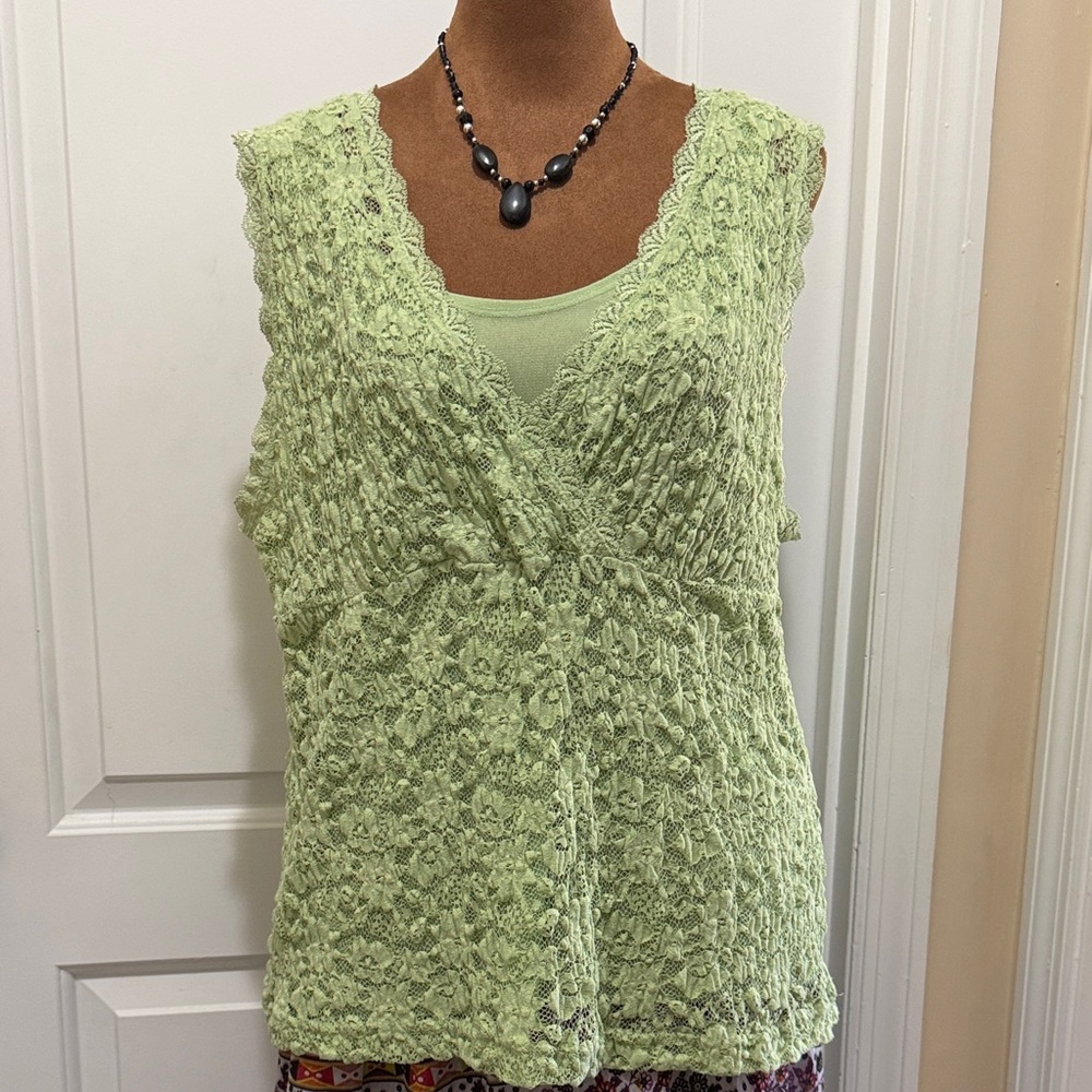 Covington Light Green Lace Tank Top
